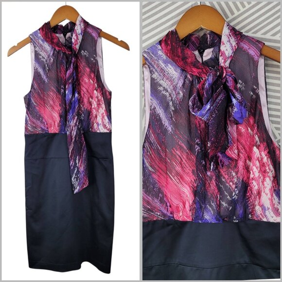 BCBG Max Azria Silk Sheath Dress Size 4 Prom Party Pink Bow Pleated Vintage Y2k - Picture 1 of 7